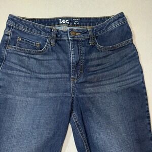 Lee Regular‎ Fit Capri Mid Rise Jeans Dark Wash Blue Stretch Denim Size 10M